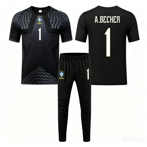 Stroje piłkarskie Brazylia Alisson Becker #1 Bramkarskie Koszulka Podstawowej dla dzieci MŚ 2026 Krótki Rękaw (+ szorty)